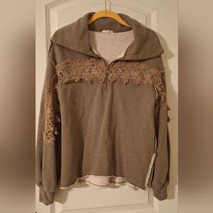 Oddy womens tunic shirt M/Lsweater lace‎ zipper up boho western country grunge